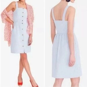 J. Crew Seersucker Dress Blue White Stripe Button Front Lined Classic Prep Sz 6